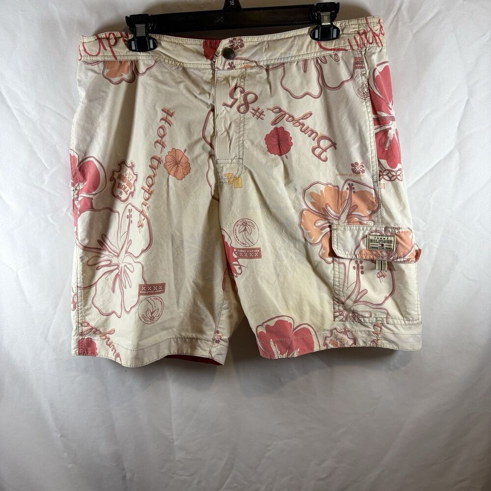 Tommy Hilfiger Swim Trunks M Floral Hibiscus Tropical Cargo Board Shorts Retro